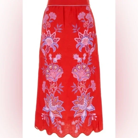 FARM RIO Porcelain Linen Midi Skirt Women's M - Picture 7 of 12